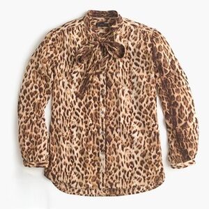 J.Crew Leopard Print Tie-Neck Blouse Size XS • Chic Animal Print Shirt Top